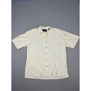 Vintage Ruff Hewn Shirt Mens XL Ivory Silk Casa Blanca Camp Collar Short Sleeve